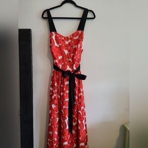 Kaimilan Red Floral Sundress with Black Trim. Size 10